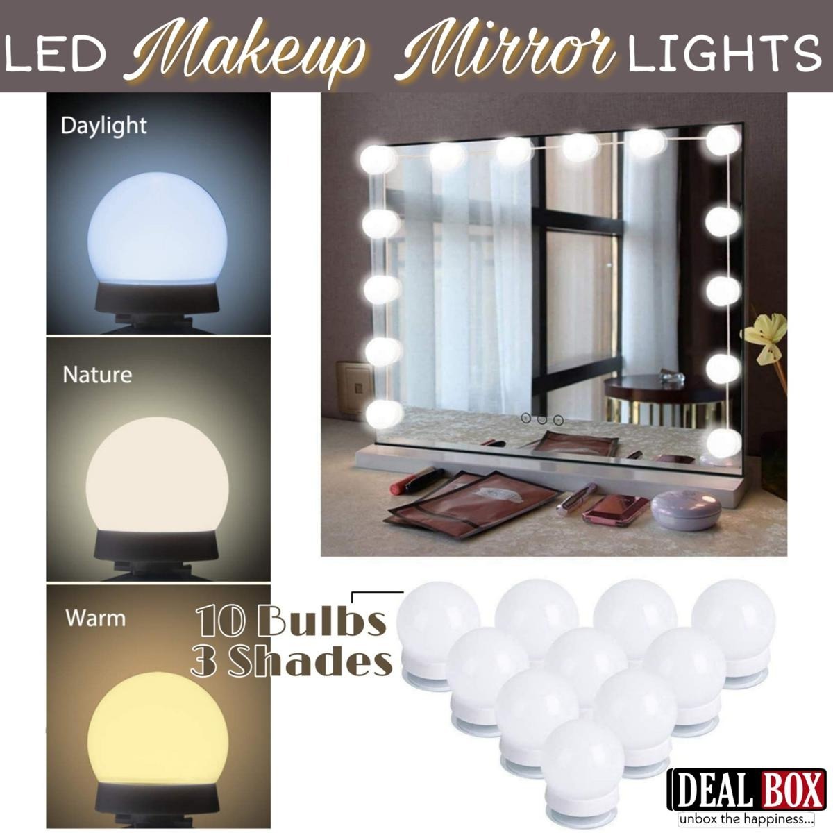 Dimmable LED Vanity Mirror Lights Kit – 10 LED Hollywood Style Bulbs for Makeup Dressing Table & Bathroom Mirror