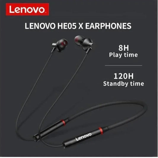 Lenovo HE05X Bluetooth 5.0 Magnetic Neckband Earphones with Mic β 8 Hours Playtime, Sweatproof Sports Headset