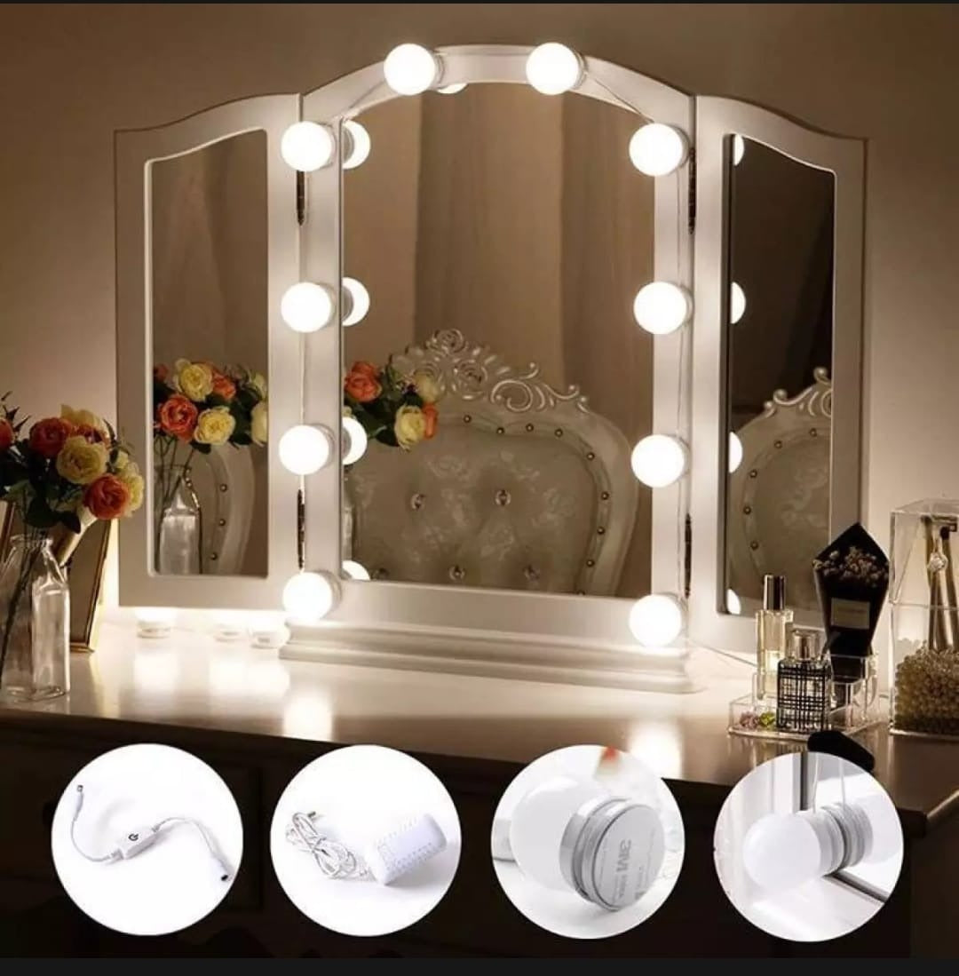 Dimmable LED Vanity Mirror Lights Kit – 10 LED Hollywood Style Bulbs for Makeup Dressing Table & Bathroom Mirror