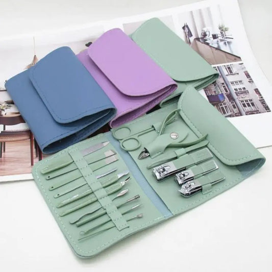16-in-1 Household Manicure Set – Stainless steel nail grooming tools including clippers, scissors, and ear spoon (Color May Vary).