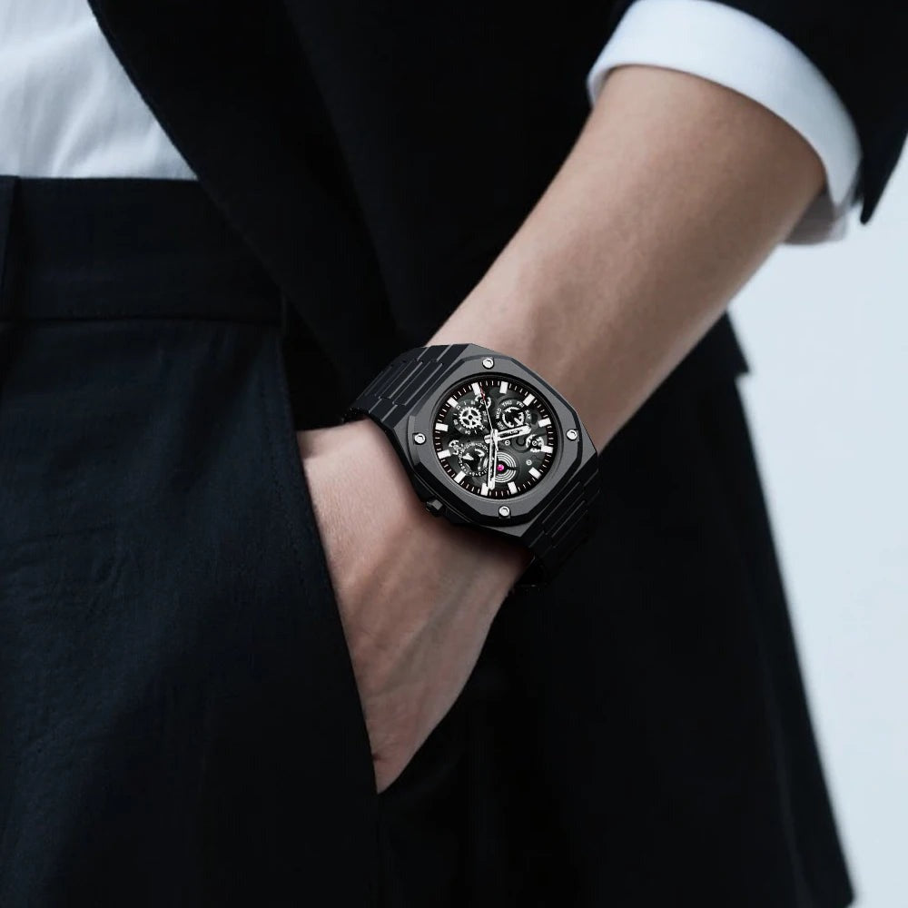Premium Black Stainless Steel Men’s Timepiece – Multi-Dial Luxury Watch, Water-Resistant (Box Included)