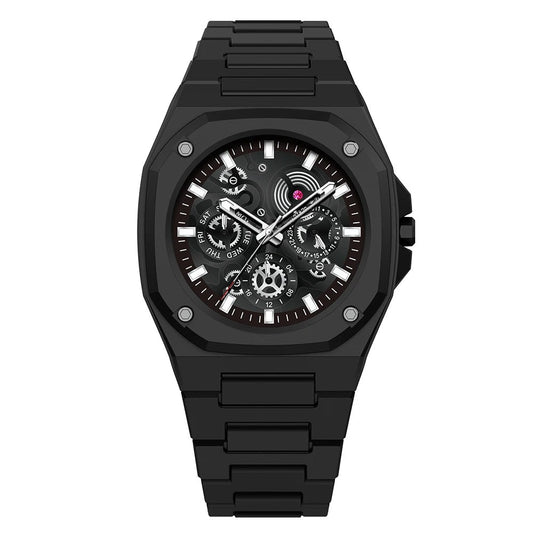 Premium Black Stainless Steel Men’s Timepiece – Multi-Dial Luxury Watch, Water-Resistant (Box Included)