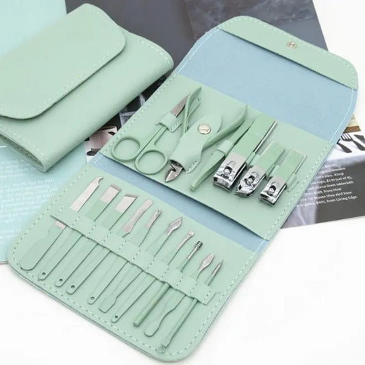 16-in-1 Household Manicure Set – Stainless steel nail grooming tools including clippers, scissors, and ear spoon (Color May Vary).