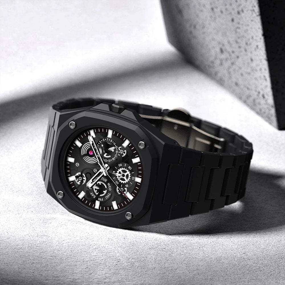Premium Black Stainless Steel Men’s Timepiece – Multi-Dial Luxury Watch, Water-Resistant (Box Included)