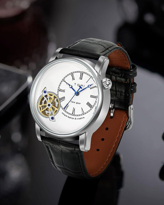 Men's Watch Analog Leather Wrist Watch – Elegant Quartz Watch with Double Strap & 3ATM Waterproof ( Random Color )