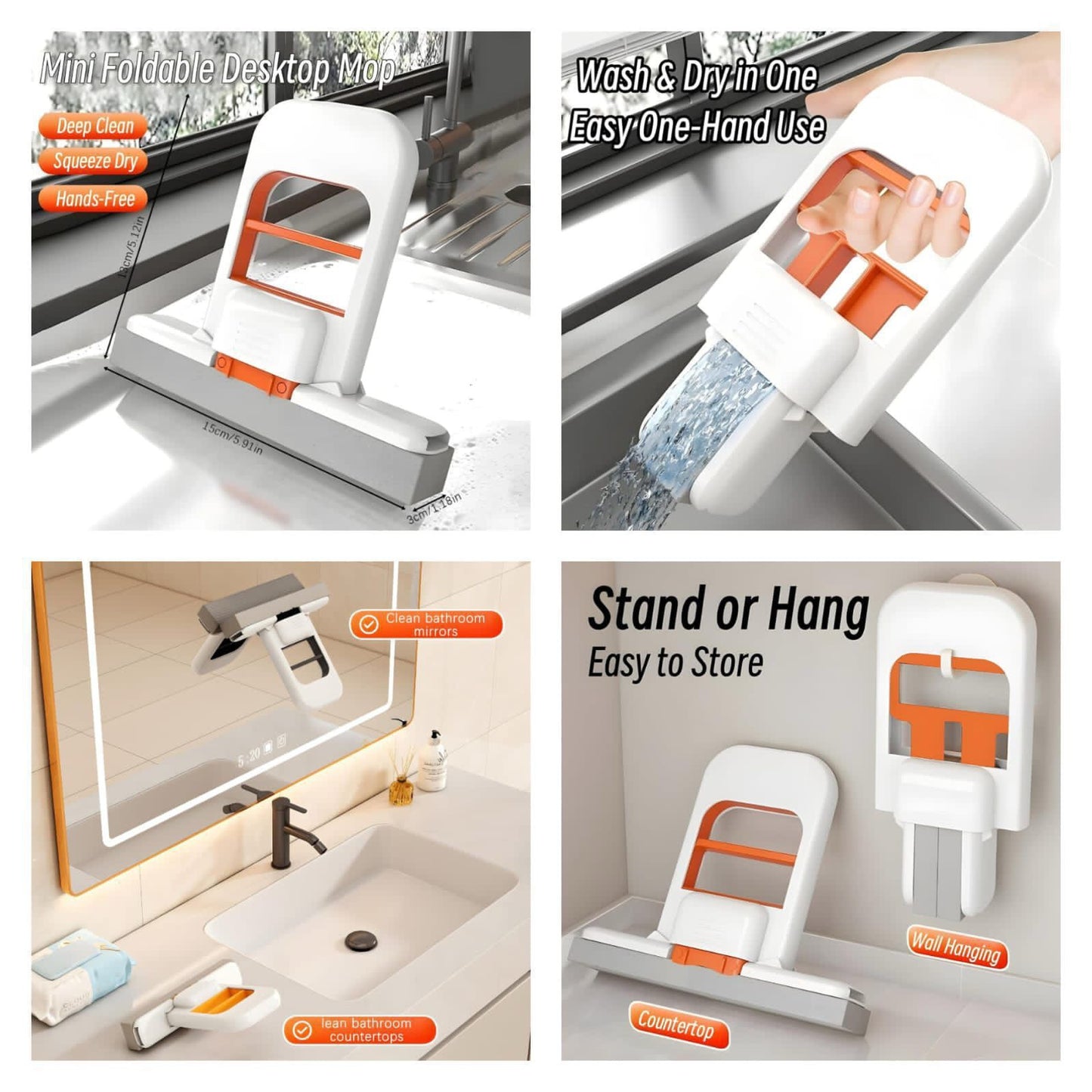 SmartFold Self-Squeezing Foldable Desktop Mini Sponge Mop
